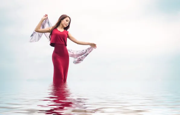 Картинка девушка, поза, река