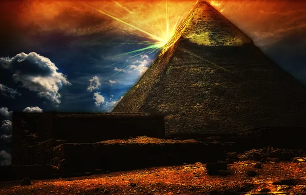 Небо, солнце, пирамида, Египет, архитектура, Egypt