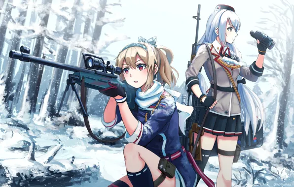 Зима, оружие, Girls Frontline, Девушки фронта