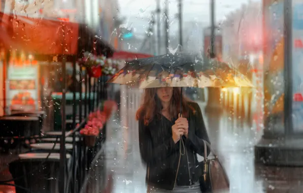 Картинка лето, девушка, дождь, зонт, Санкт-Петербург