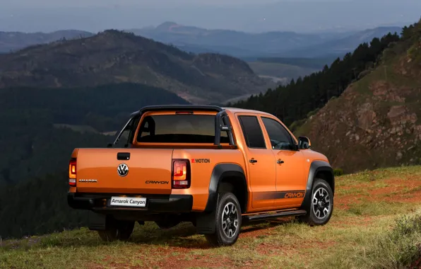 Картинка лес, горы, Volkswagen, пикап, Amarok, Canyon, 2019