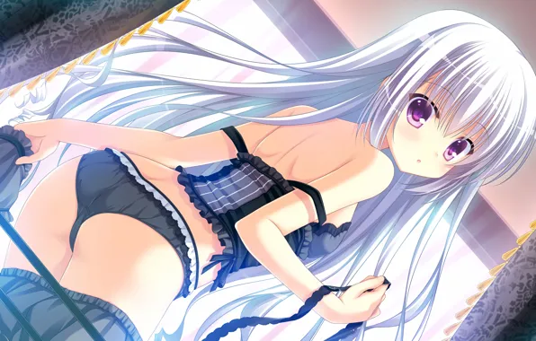 Girl, sexy, lingerie, ass, panties, long hair, boobs, anime