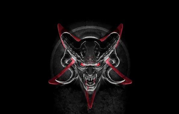 Картинка кровь, звезда, демон, клыки, рога, дьявол, сатана, пентограма