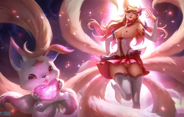 Обнаженная, Game, League of Legends, LoL, Ahri, Ари, Star Guardian, edit by liquid