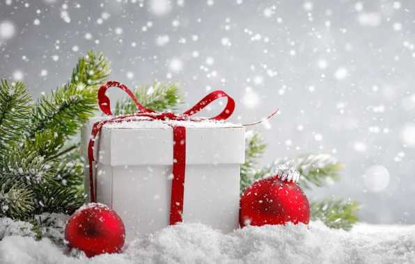 Снег, Новый Год, Рождество, balls, merry christmas, gift, decoration, xmas