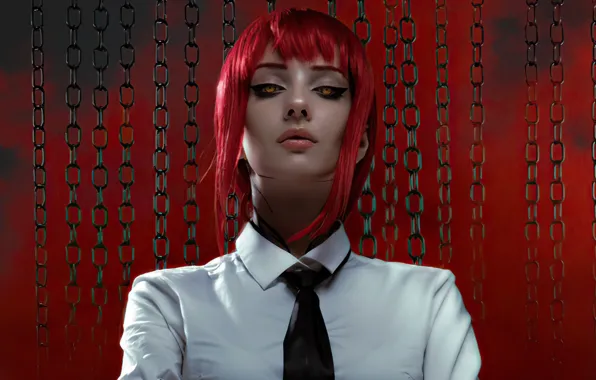 Девушка, галстук, girl, рубашка, red hair, косплей, красные волосы, Xenon