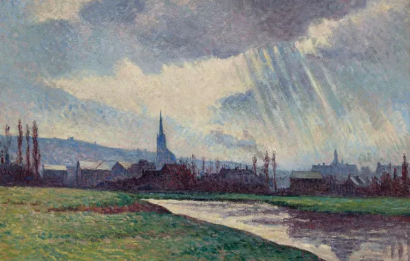 Картина, 1896, Максимильен Люс, Maximilien Luce, Пейзаж на Берегах Реки