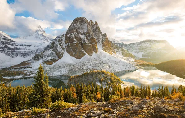 Небо, облака, деревья, горы, Канада, Canada, British Columbia, sky