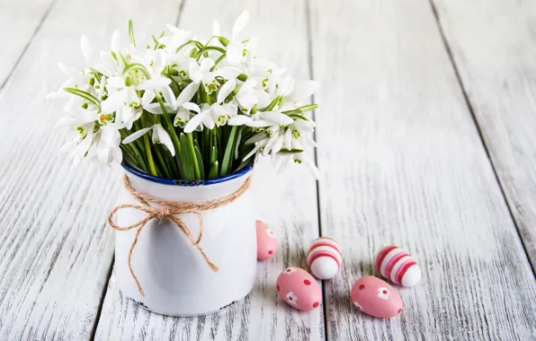 Цветы, яйца, colorful, подснежники, Пасха, happy, wood, blossom