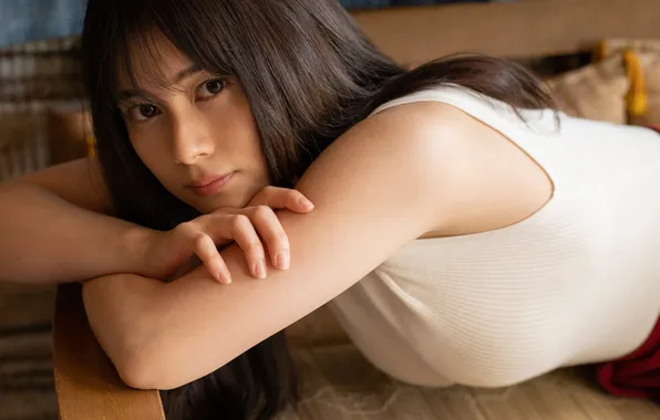 Beautiful, Asian, Model, Woman, Sofa, Cute, Lying Down, Laying