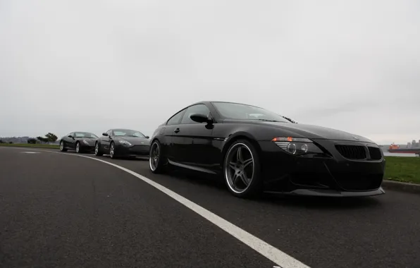 Aston Martin, Черный, BMW, Ferrari, Пасмурно