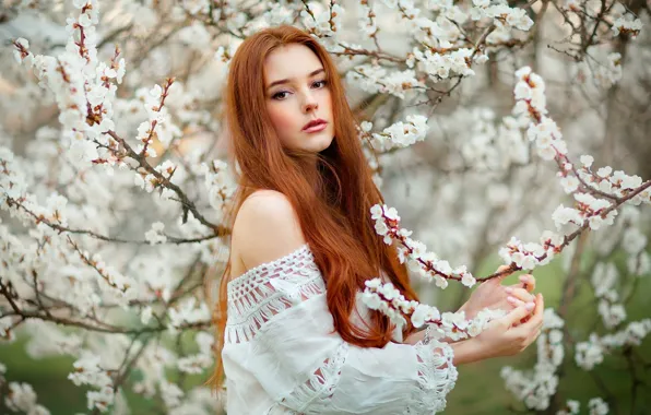 Girl, model, redhead, spring