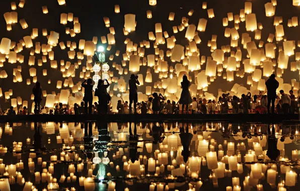 Отражение, люди, people, reflection, chinese lanterns, Prasad Ambati, китайские фонарики