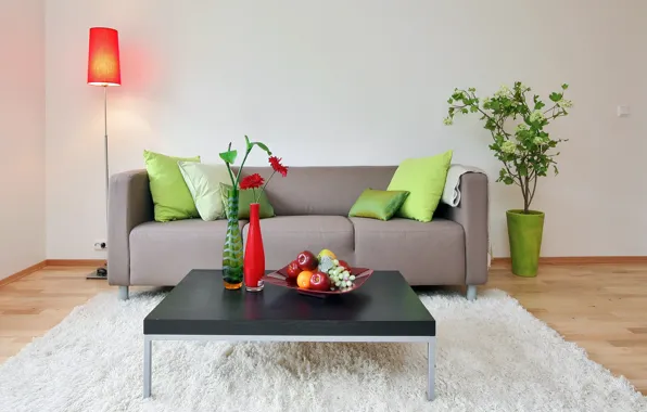 Дизайн, дом, стиль, стол, диван, мебель, растение, интерьер