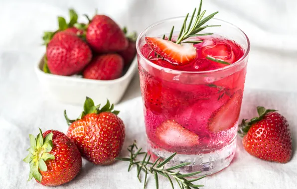 Ягоды, клубника, напиток, Strawberry, rosemary, Розмарин