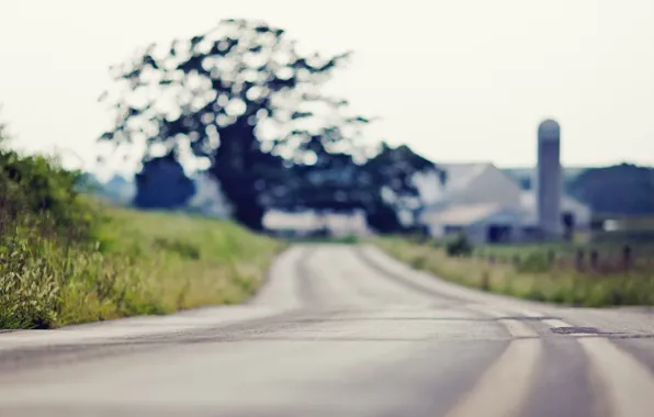 Road, nature, houses, bokeh, village