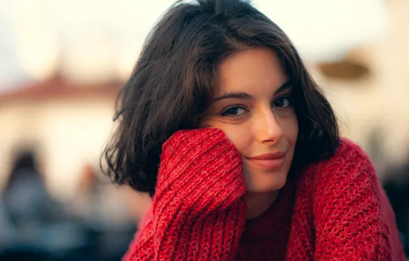 Картинка Girl, Brunette, RED, Sight, Pullover