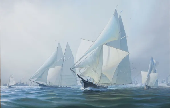 Море, небо, парусники, Leonard John