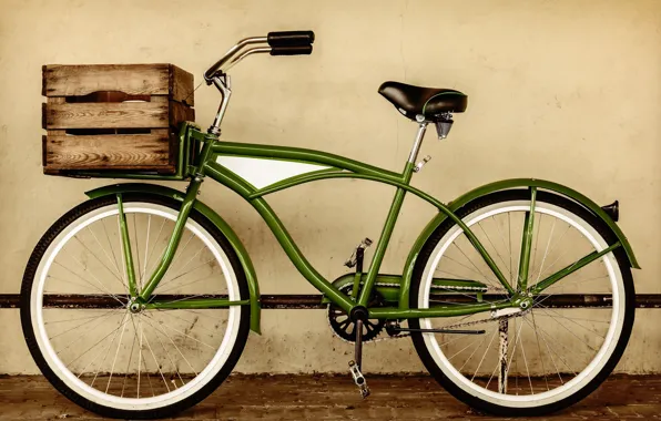Картинка велосипед, зеленый, фон, widescreen, обои, корзина, настроения, колесо