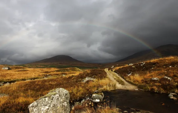 Картинка небо, облака, серый, радуга, Шотландия