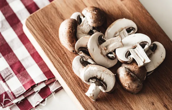 Mushrooms, table, kitchen