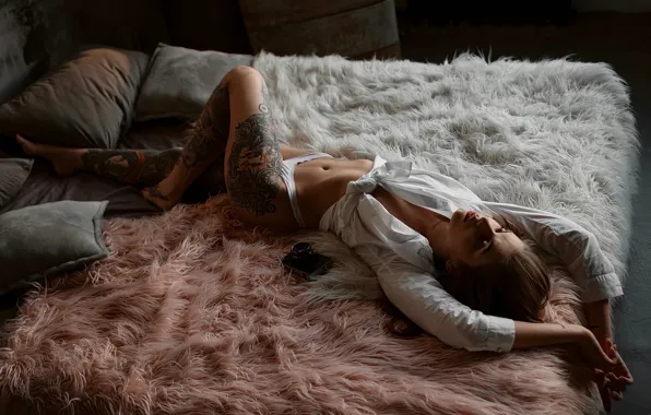 Ass, panties, camera, model, tattoo, women, brunette, hips