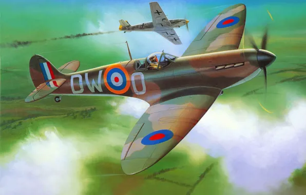 Картинка самолет, истребитель, арт, английский, Spitfire, разведчик, перехватчик, Supermarine