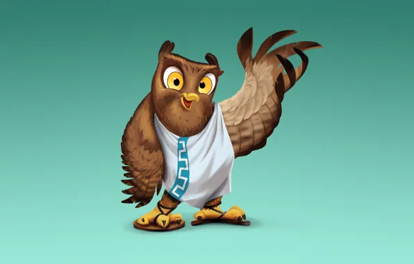 Сова, птица, синий фон, owl, римская одежда
