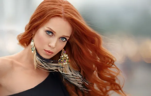 Взгляд, девушка, лицо, модель, серьги, макияж, рыжая, Anastasia Grosheva