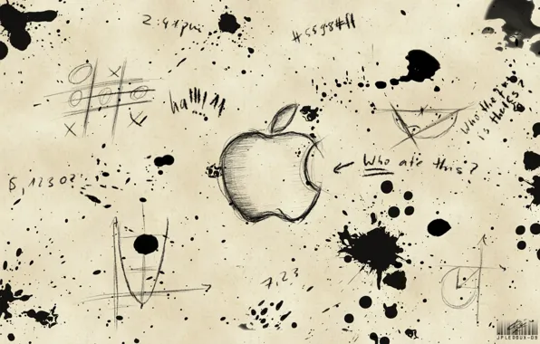 Надписи, apple, кляксы, чертежи