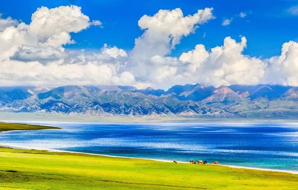 Лето, Облака, Горы, summer, Красота, Водоем, Простор, Голубое небо