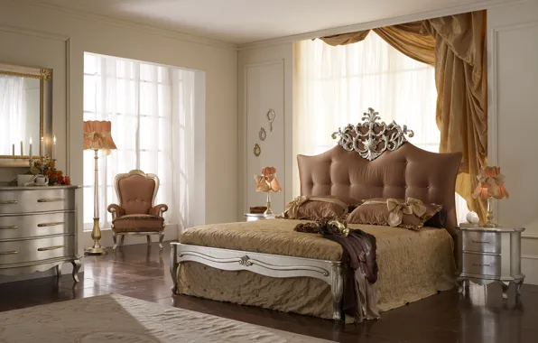 Картинка кровать, интерьер, кресло, спальня