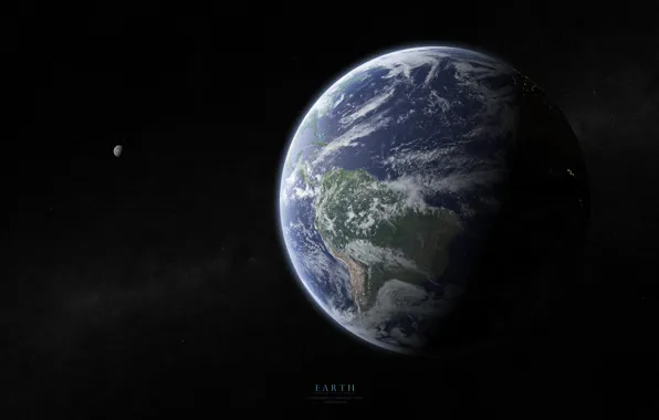 Картинка земля, луна, звёзды, атмосфера, солнечная система, океаны, южная америка