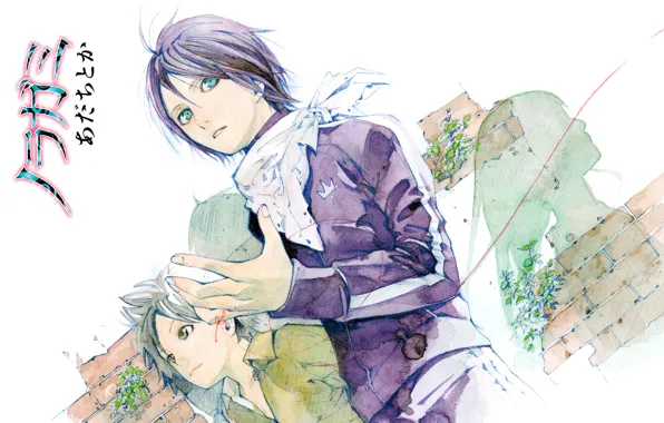 Тень, демон, парень, платок, красная нить, noragami, yato, iki hiyori