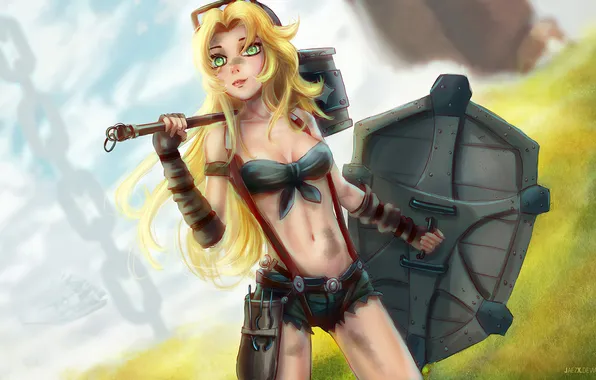 Меч, блондинка, девочка, щит, воительница, Mistress, Cora, Anvils
