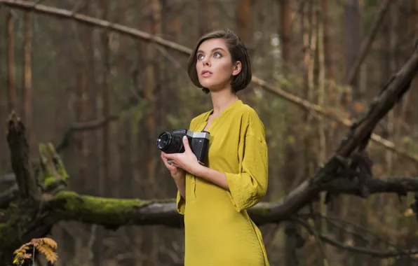 Forest, nature, camera, beautiful, model, brunette, outdoor, Dakota A