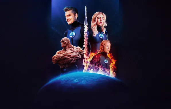 Фон, планета, ракета, арт, постер, комикс, Фантастическая четвёрка, MARVEL
