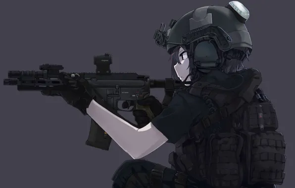 Girl, gun, soldier, military, weapon, anime, black ops, asian