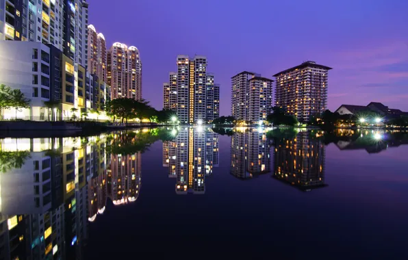 Картинка ночь, дома, небоскребы, высотки, Малайзия, Kuala Lumpur, Blue Hour, Malaysia
