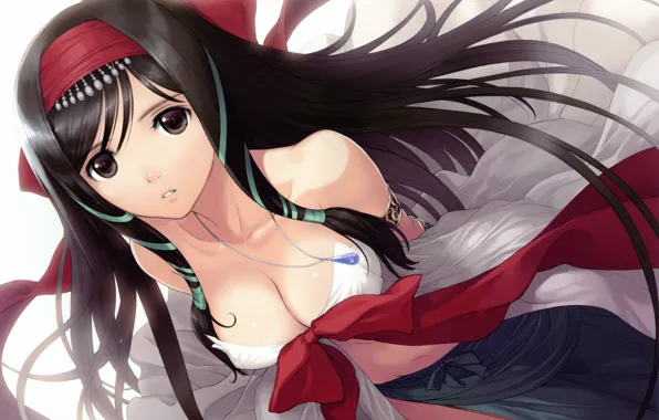 Кулон, бант, жрица, длинные волосы, art, shining hearts, tony taka, kaguya