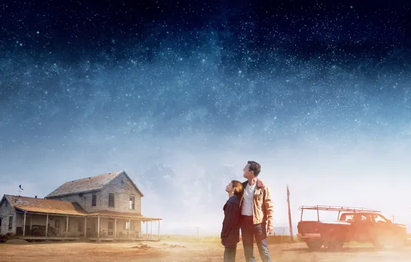 Картинка Cooper, Girl, House, Clouds, Sky, Cars, Stars, Legendary Pictures