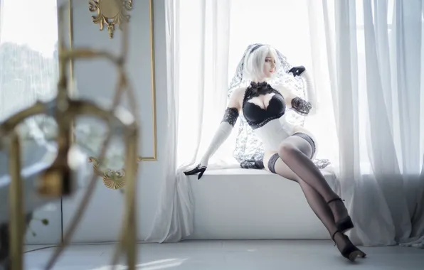 БЛОНДИНКА, ЧУЛКИ, БЕЛЬЁ, ФИГУРА, ПЕРЧАТКИ, NieR Automata, Косплей YoRHa