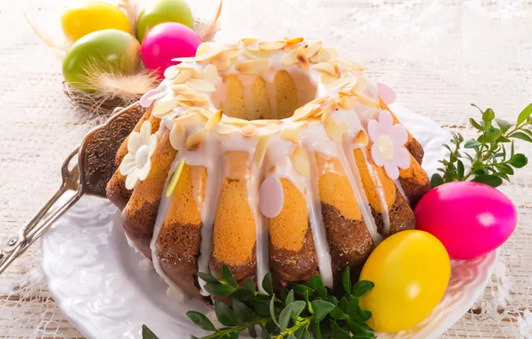 Картинка яйца, пирог, пасха, разноцветные, cake, выпечка, кекс, Easter