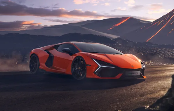 Lamborghini, Orange, Mountain, Road, Supercar, Revuelto