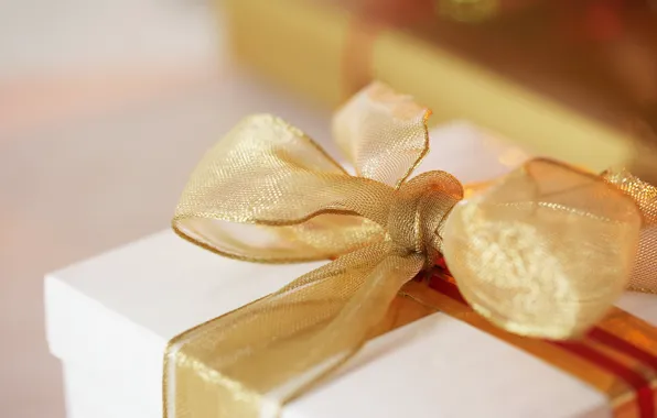 Золото, праздник, коробка, подарок, лента, бант, упаковка, сюрприз