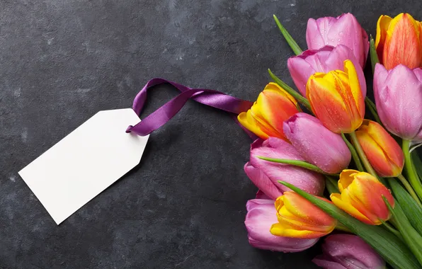 Картинка цветы, букет, colorful, тюльпаны, pink, flowers, tulips, открытка