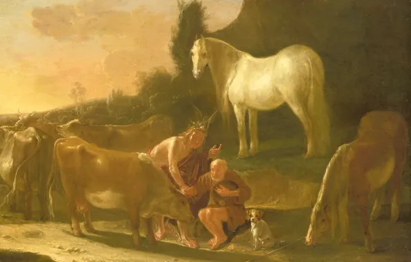 Дерево, масло, картина, миф, Меркурий и Ио, Willem Ossenbeeck