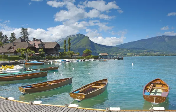 Картинка город, озеро, Франция, пристань, Аннеси, le Lac Annecy