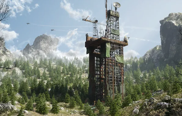 Лес, горы, сооружение, Server Dust, Elevation