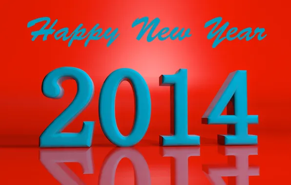 Картинка отражение, праздник, надпись, цифры, новый год, 2014, счастливого нового года, красный фон